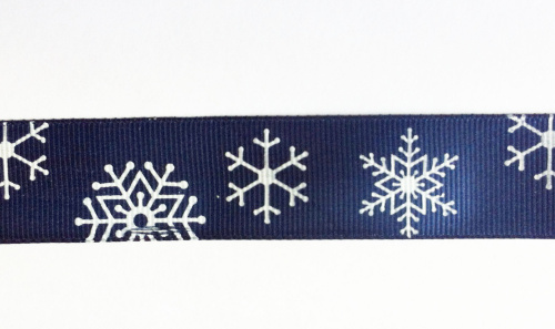 Лента репсовая 25 мм принт Снежинки Лента репсовая 25 мм принт Снежинки