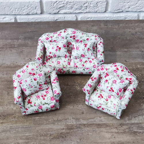 Мягкая мебель для кукол Обивка розовые цветочки | Галерея фото | Pava.pro Мягкая мебель для кукол Обивка розовые цветочки - фото товара