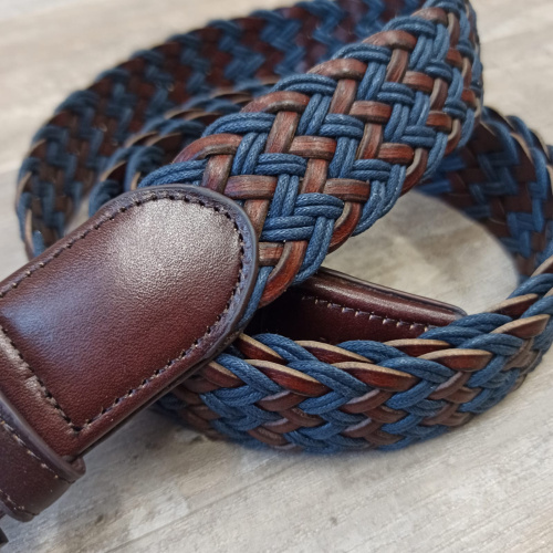 Ремень плетеный 38 мм толщ. 3.5 мм Сине-коричневый  RS 72 - фото товара фото 4