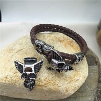 Концевик на два шнура 10х5 мм Череп с крыльями Сталь  - купить для кожевенного хобби