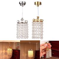 Люстра с подвесками из стекла на батарейке. Миниатюра 1:12, 1:6