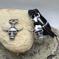 Застежка 5 мм для браслетов на два шнура Череп Сталь  - купить для кожевенного хобби