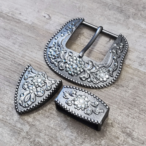 Комплект фурнитуры для ремня 38 мм со стразами Темное серебро  PR KSS  - фото товара фото 2