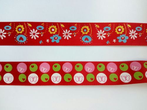 Лента репсовая 25 мм красная с принтом Лента репсовая 25 мм красная с принтом