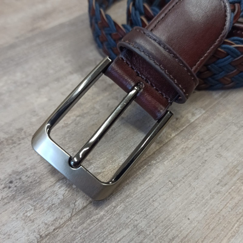 Ремень плетеный 38 мм толщ. 3.5 мм Сине-коричневый  RS 72 - фото товара фото 5