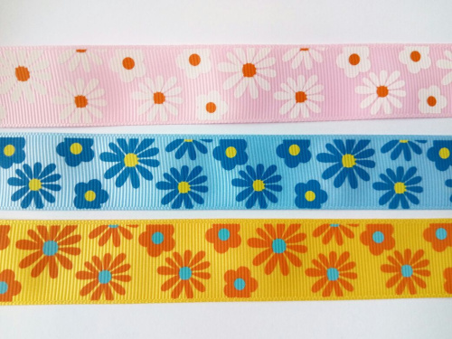 Лента репсовая 25 мм принт Ромашки и бабочки фото 2