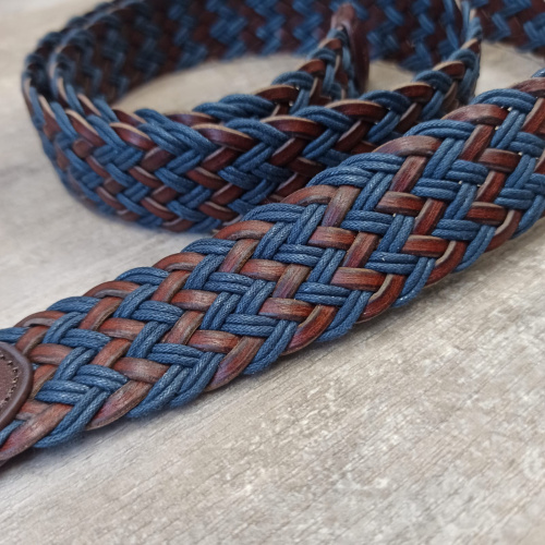 Ремень плетеный 38 мм толщ. 3.5 мм Сине-коричневый  RS 72 - фото товара фото 3