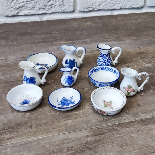 Фарфоровый кувшин и чаша для кукол Разные расцветки Фарфоровый кувшин и чаша для кукол Разные расцветки