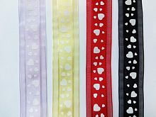 Лента органза комбинированная 25 мм принт Сердечки