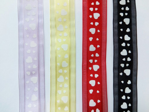 Лента органза комбинированная 25 мм принт Сердечки