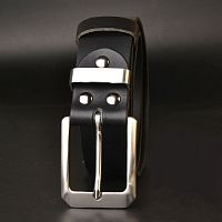 Ремень кожаный 38 мм толщ. 3.7 мм пряжка / шлевка стальная Черный  - купить для кожевенного хобби