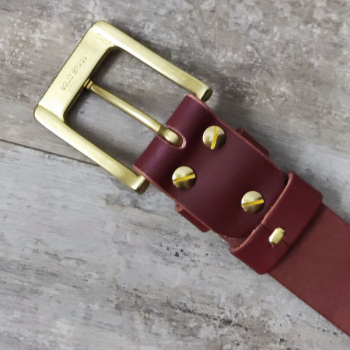 Ремень кожаный 38 мм толщ. 3.8 мм пряжка латунная Красно-коричневый  RL 4032 - фото товара фото 2