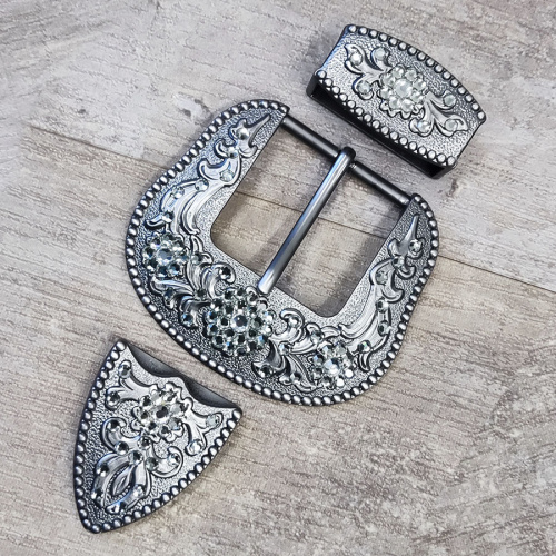 Комплект фурнитуры для ремня 38 мм со стразами Темное серебро  PR KSS  - фото товара фото 3