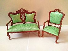 Диван и кресло для кукол Орех Зеленая обивка Миниатюра 1:12  - купить для кожевенного хобби