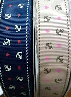 Лента репсовая 25 мм принт Якорьки