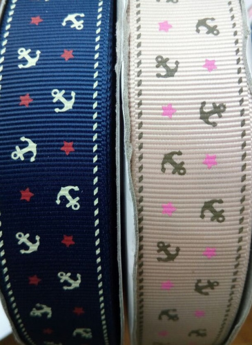 Лента репсовая 25 мм принт Якорьки