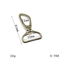 Карабин металлический 32 мм скошенный S-768  - купить для кожевенного хобби