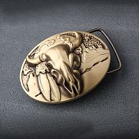 Пряжка для ремня 38-39 мм латунная SB38-4318 Череп быка  - купить для кожевенного хобби