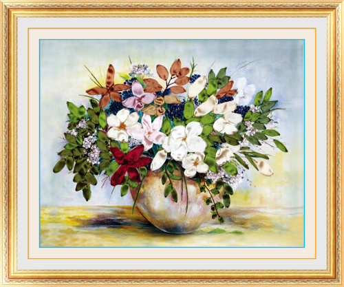 Набор для вышивки лентами Букет с белыми цветами   - фото товара